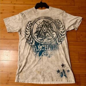 Archaic Men's Gray and Blue Graphic Tee by Affliction